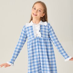 с оборками Клетка Повседневный Трикотажные платья для девочек Shein
