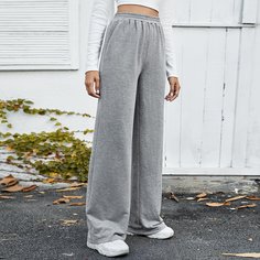 Одноцветный Повседневный Брюки Shein