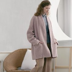 Плюшевое пальто с карманами Shein