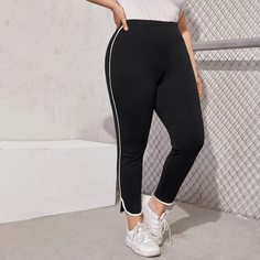 Контрастная отделка Спортивный Леггинсы размер плюс Shein