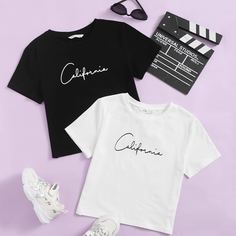 буква Повседневный Футболки для девочек Shein