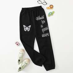 Брюки с узлом и принтом бабочки для девочек Shein