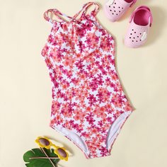 Слитный купальник с цветочным принтом для девочек Shein