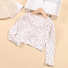 со сборками цветочный Повседневный Футболки для девочек Shein