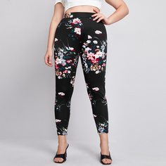 Цветочный Повседневный Брюки размер плюс Shein