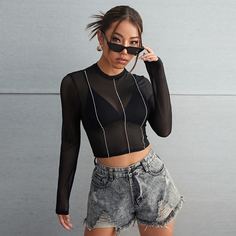 Прозрачный Сексуальный Женские топы Shein
