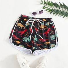 Контрастная отделка Животный Повседневный Шорты размер плюс Shein