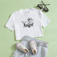 буква Повседневный Футболки для девочек Shein