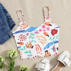 Короткий топ с мультипликационным принтом Shein