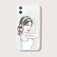 Прозрачный чехол для iPhone с рисунком девушки Shein