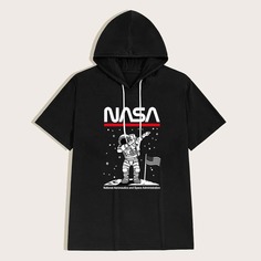 Мужская футболка с капюшоном и монограммой Shein