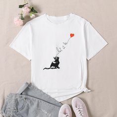 Мультяшный принт Повседневный Футболка размера плюс Shein