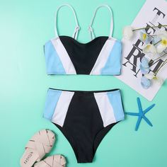 Контрастный цвет Повседневный Купальники для девочек Shein