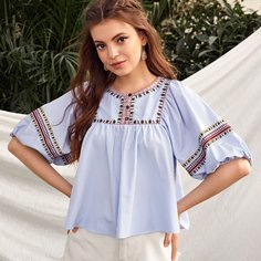 с вышивкой Цветочный Бохо Блузы Shein