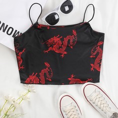 Короткий топ с принтом китайского дракона Shein