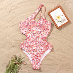 Слитный купальник на одно плечо с принтом пейсли Shein