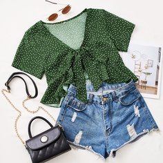 С оборками В горошек Повседневный Женские топы Shein