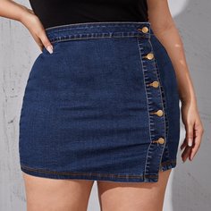 Джинсовая юбка размера плюс с пуговицами Shein