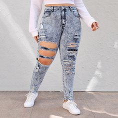 Рваные джинсы размера плюс Shein