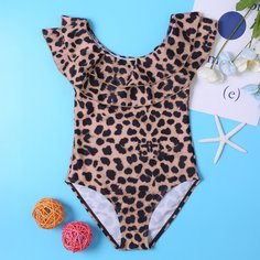 Слитный купальник с леопардовым принтом для девочек Shein