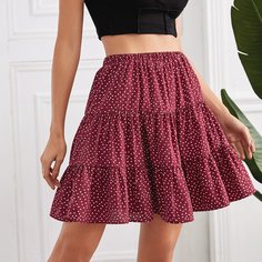 С оборками Принт Повседневный Юбки Shein