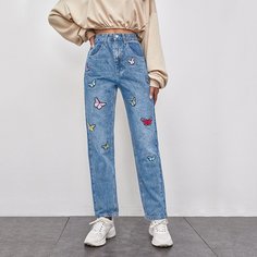 Прямые джинсы с вышивкой Shein
