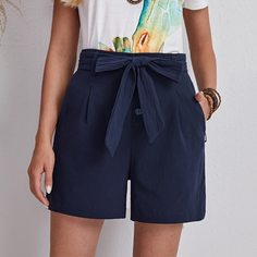 Пугавица Одноцветный Повседневный Шорты Shein