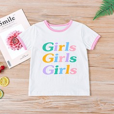 Контрастная отделка буква Повседневный Футболки для маленьких девочек Shein