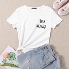 Лозунг Повседневный Футболки Shein