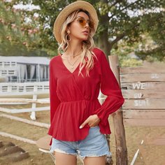 с оборками Одноцветный Бохо Блузы Shein