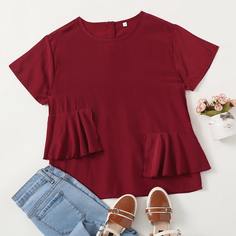 Однотонная блуза с оборками для девочек Shein