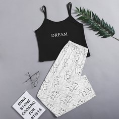 Пижама размера плюс в горошек с текстовым принтом Shein