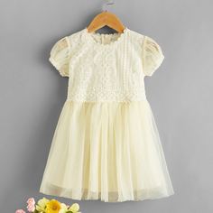 Сетчатое платье с кружевом для девочек Shein