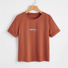 Утомленный Оранжевый Текст Повседневный Футболки Shein