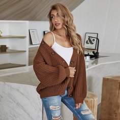 Однотонный трикотажный кардиган на пуговицах Shein