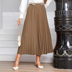 плиссированное Одноцветный Элегантный Юбки Shein
