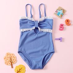 Слитный купальник в рубчик для девочек Shein