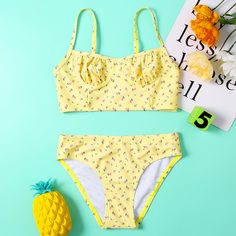 со сборками цветочный милый Купальники для девочек Shein