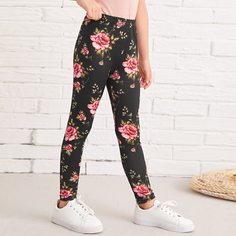 Цветочный Повседневный Леггинсы для девочек Shein