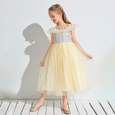 с вышивкой Контрастный цвет Очаровательный Нарядное платье для маленьких девочек Shein
