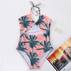Слитный купальник с принтом пальмы Shein