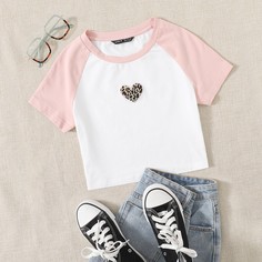 Футболка с узором сердечка Shein