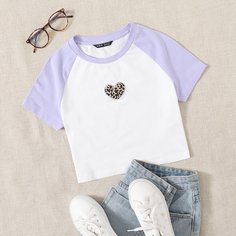 Футболка с узором сердечка Shein