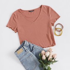 Вязаный короткий топ с v-образным вырезом Shein