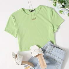 Однотонный трикотажный короткий топ Shein