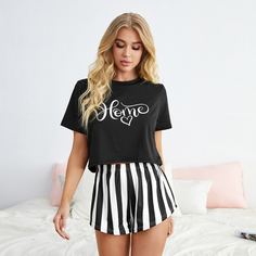 Полосатый милый Пижама Shein