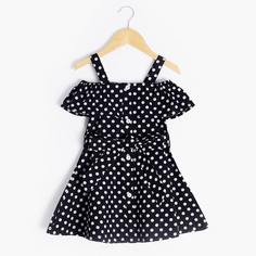 с поясом В горошек Повседневный Платья для девочек Shein