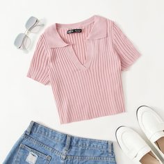 трикотажный Одноцветный Повседневный Трикотажные топы Shein