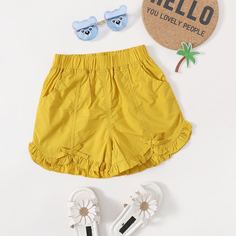 Карман Одноцветный Повседневный Шорты для девочек Shein