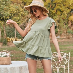 с оборками Одноцветный Бохо Блузы Shein